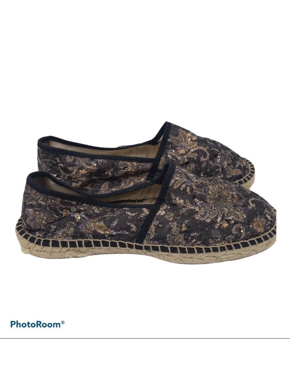 Don Quichosse Espadrille Handmade Sparkle Glitter Flats Size 37 Spain
